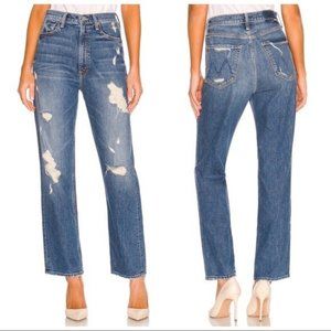 MOTHER High-Waisted Study Hover Straight Leg Jeans in Peaches and Scream sz 34